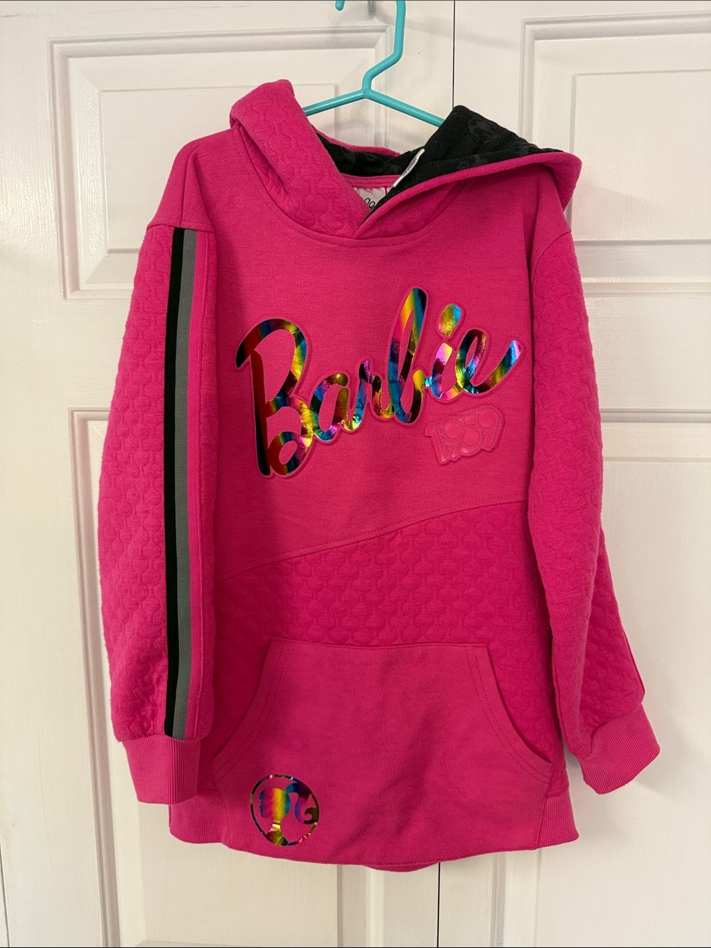 Barbie Bright Pink Hooded Sweatshirt with Holographic Logo